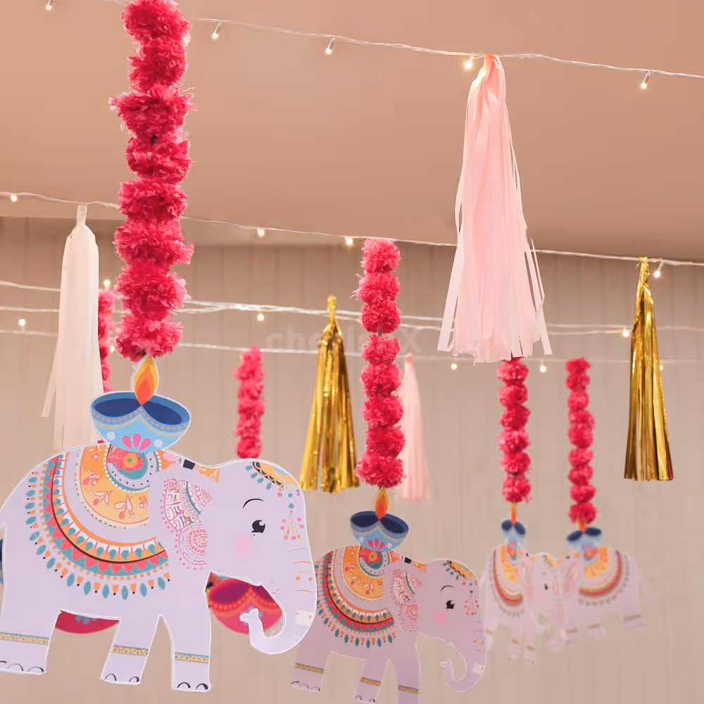 Diwali Decoration With Pink Garlands