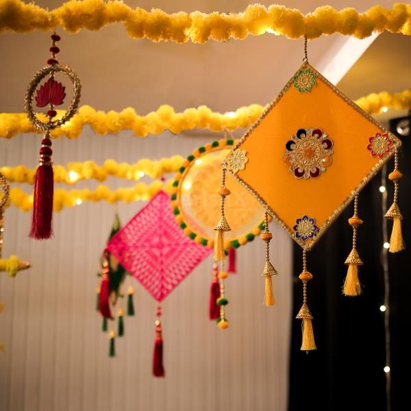 Yellow Square Hanging On Garlands