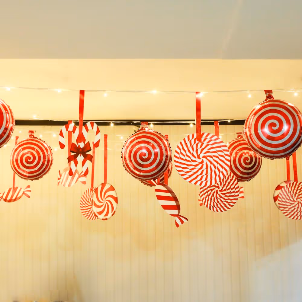 A ceiling full of candy magic, ready to spread holiday joy
