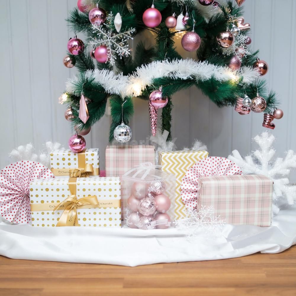 Beautifully adorned pink and silver pine tree