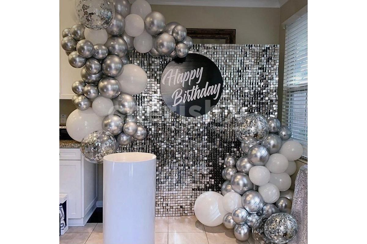 Silver themed birthday decor