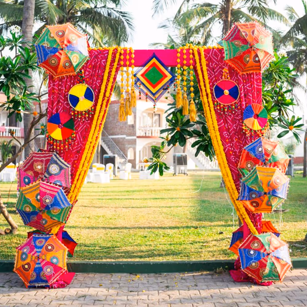Create a festive vibe with vibrant kite-themed ceiling decor.