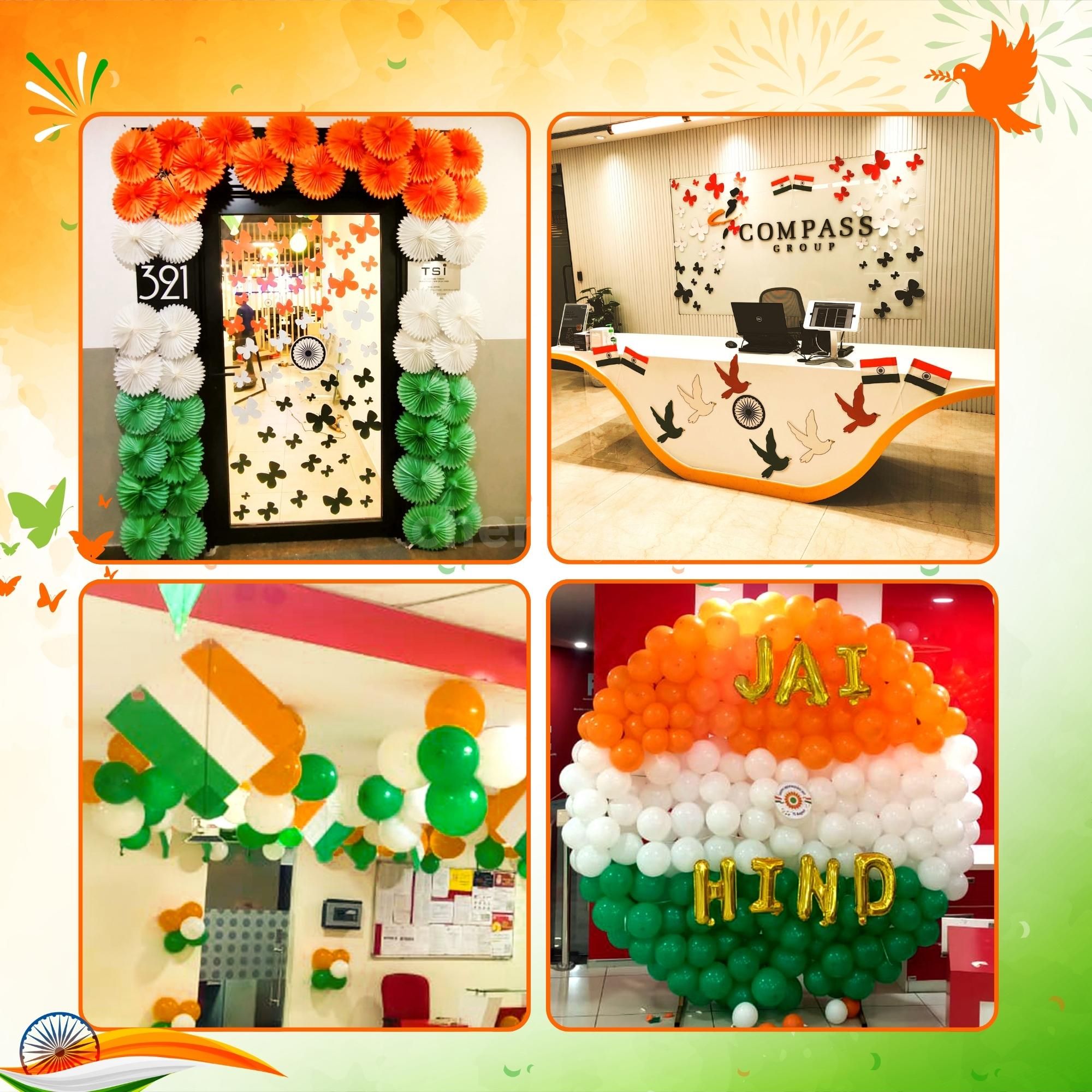 Welcome your guests with vibrant tri-colour entrance decor.