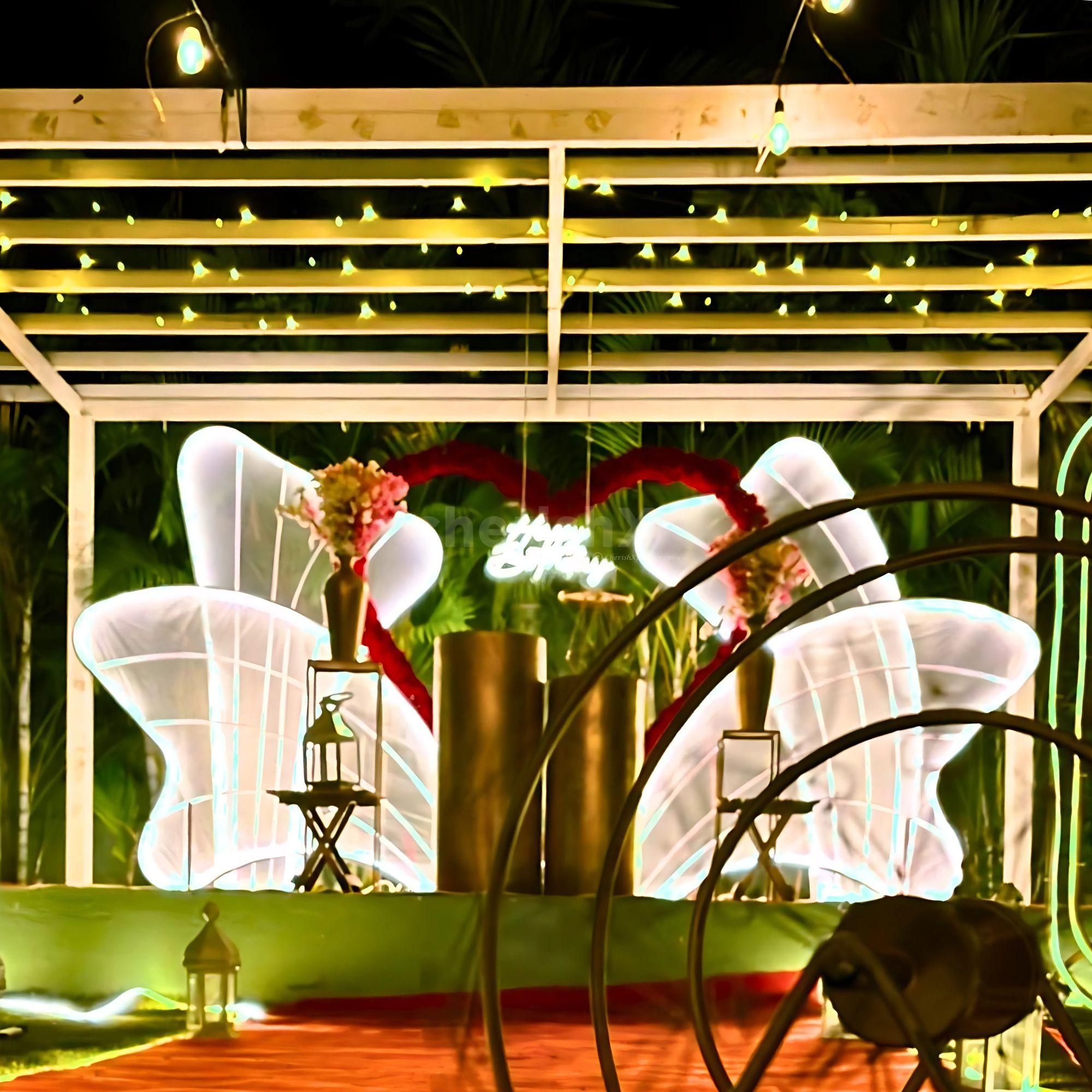 Warm lights and soft decor create the perfect ambiance for your love story