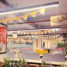 The lightweight decoration on the ceiling adds motion without tangling with each other.