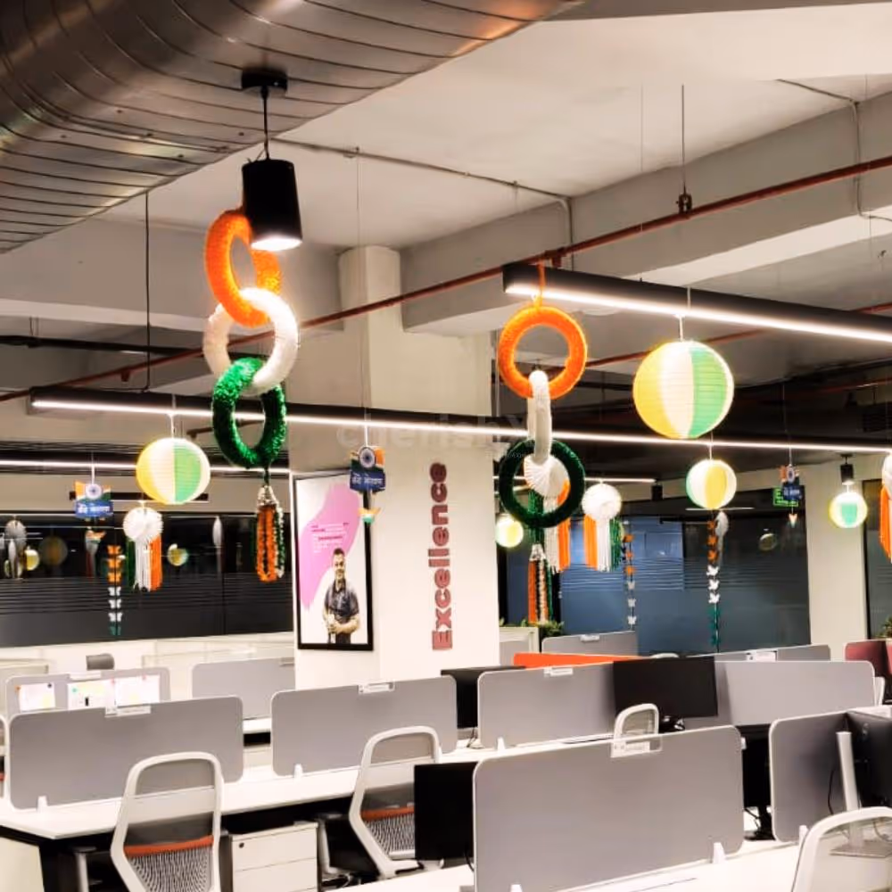 Amazing Independence/republic ceiling decor created with mixed textures and tri colors shapes