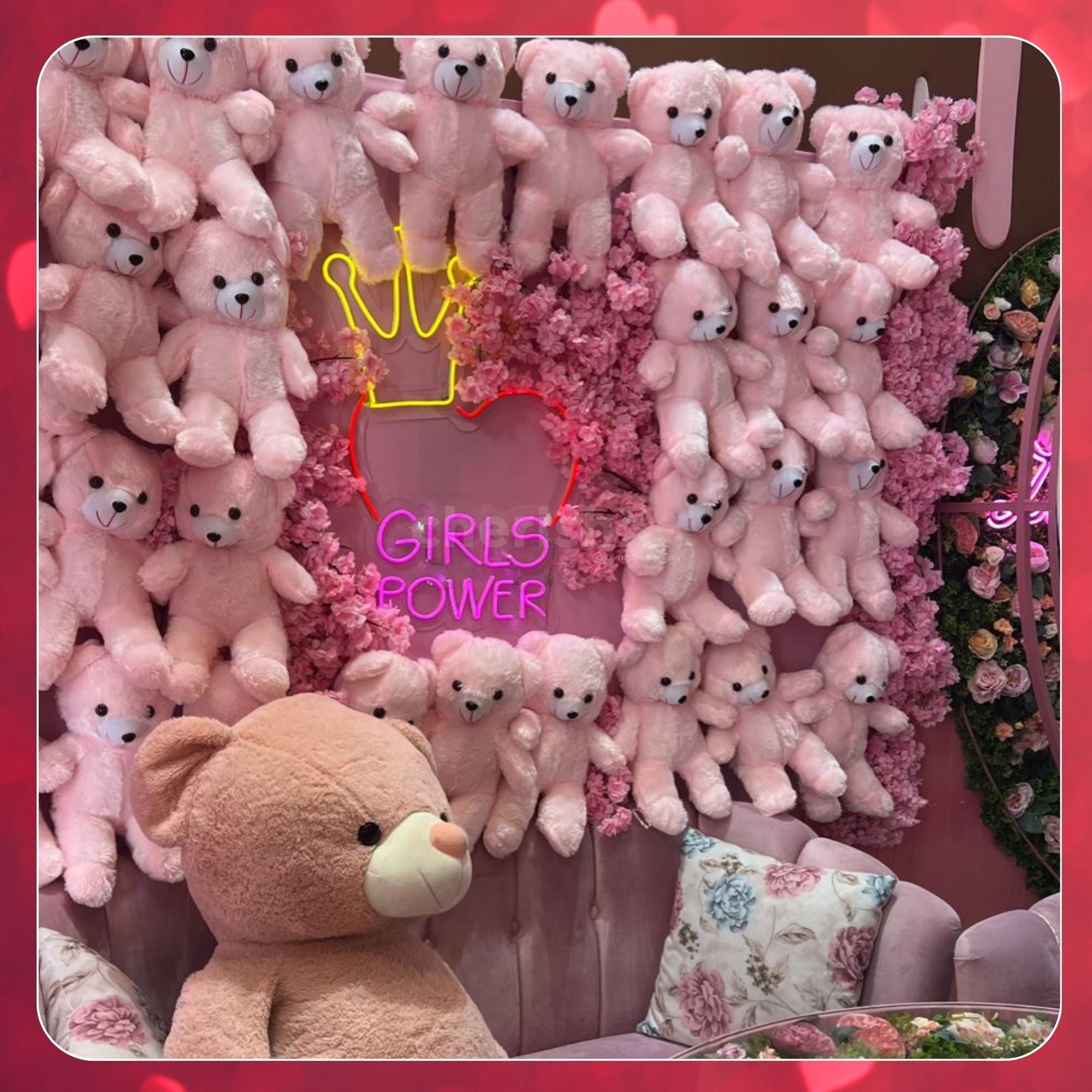 Instagram-ready Valentine photobooth featuring a pink backdrop, dreamy textures and soft glow for picture-perfect moments.