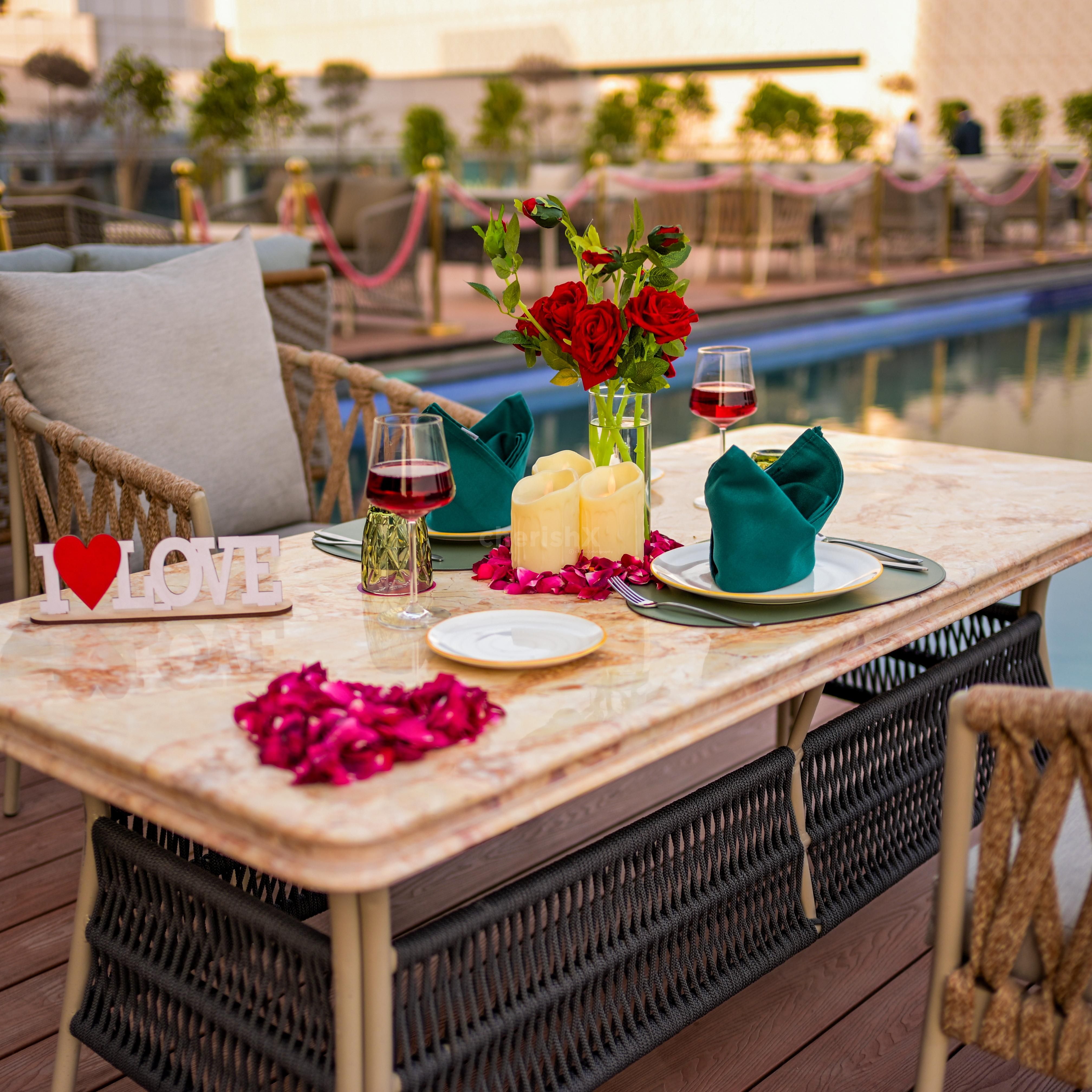 4-course Valentine’s Day dinner served at poolside at Ramada Encore, Dwarka Expressway