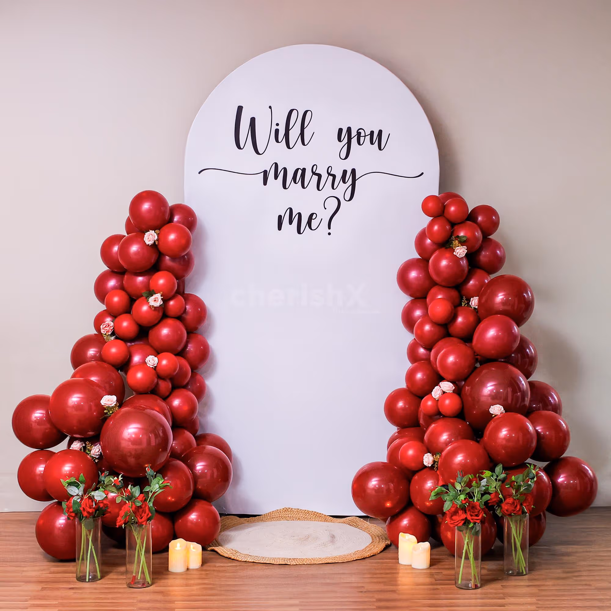 The balloon arch formed with red, stuffed with black balloons, looks like blood in veins.