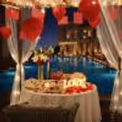 Rooftop poolside table decorated with candles and flowers