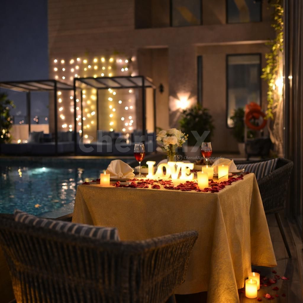 elegantly decorated table with candles and fresh flowers for a romantic evening