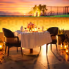 Romantic Valentine’s candlelit dinner setup by the pool at Holiday Inn