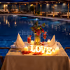 Valentine’s candlelight poolside dinner setup at Jaypee Siddharth Hotel