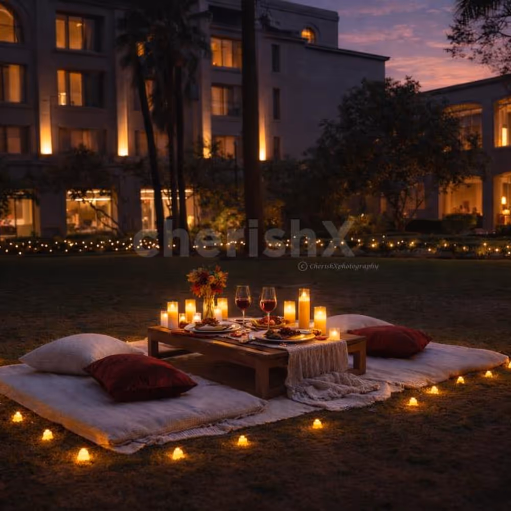 Luxury Karwa Chauth Wazwan-style lawn dining experience at The Grand, Vasant Kunj.