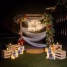 Wooden carts with black LED lamps radiate a warm Valentine’s Day glow