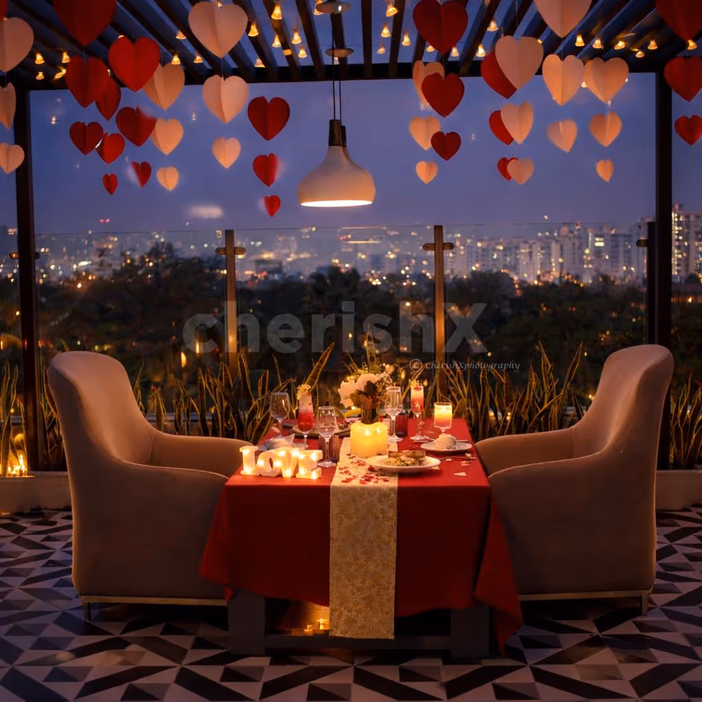 Private rooftop alfresco cabana setup for a peaceful candlelight dinner