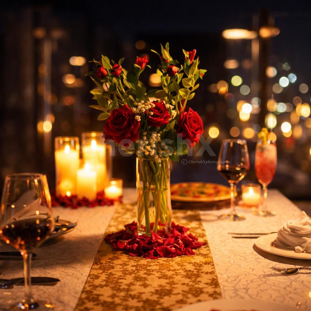 Soft candlelight ambience under the open sky