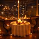 Intimate candlelit setup with rose petals and elegant décor
