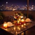 A serene rooftop evening with city lights below