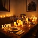 Intimate table setup with candles and fresh flowers