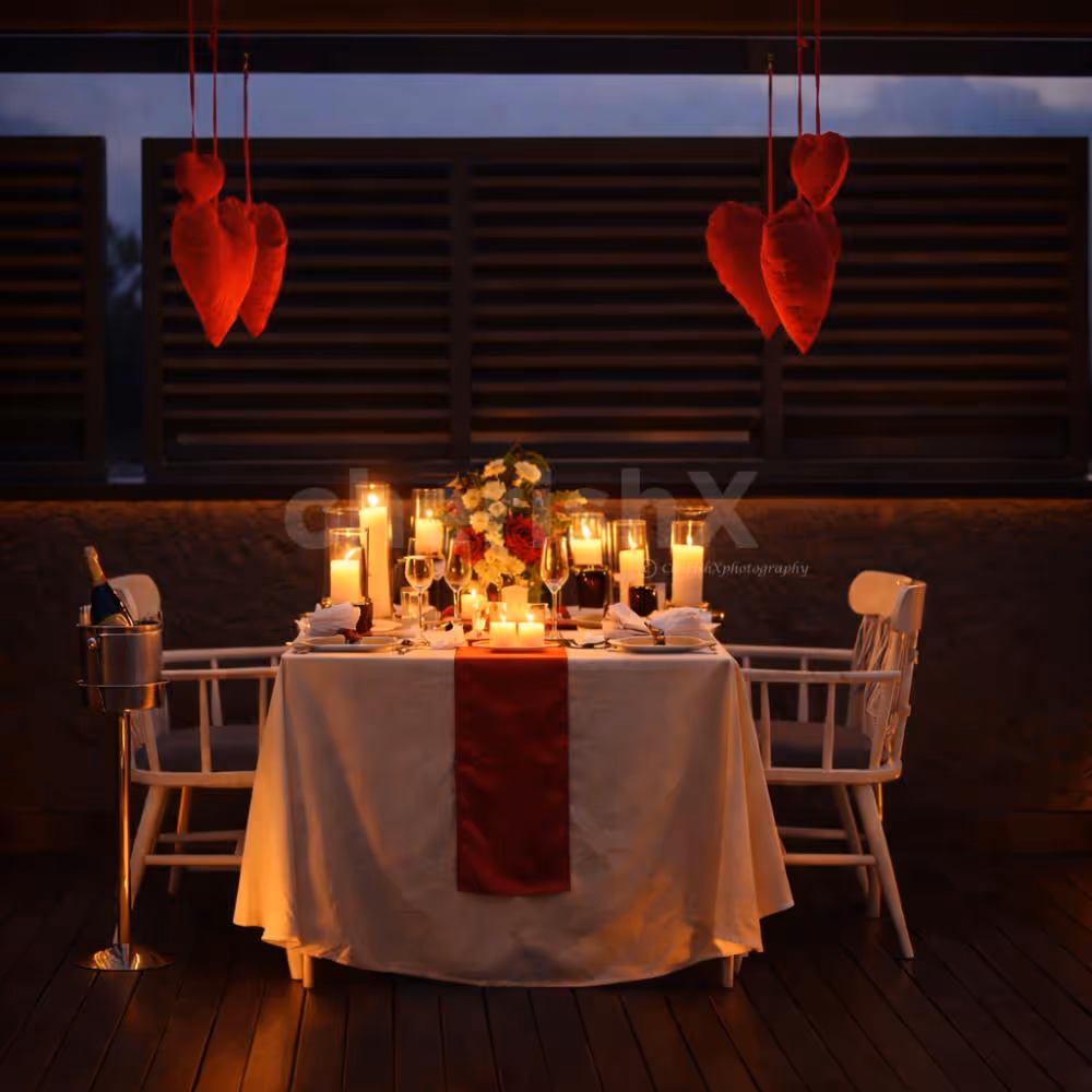 Celebrate love with a luxurious 5-course poolside dinner and house wine