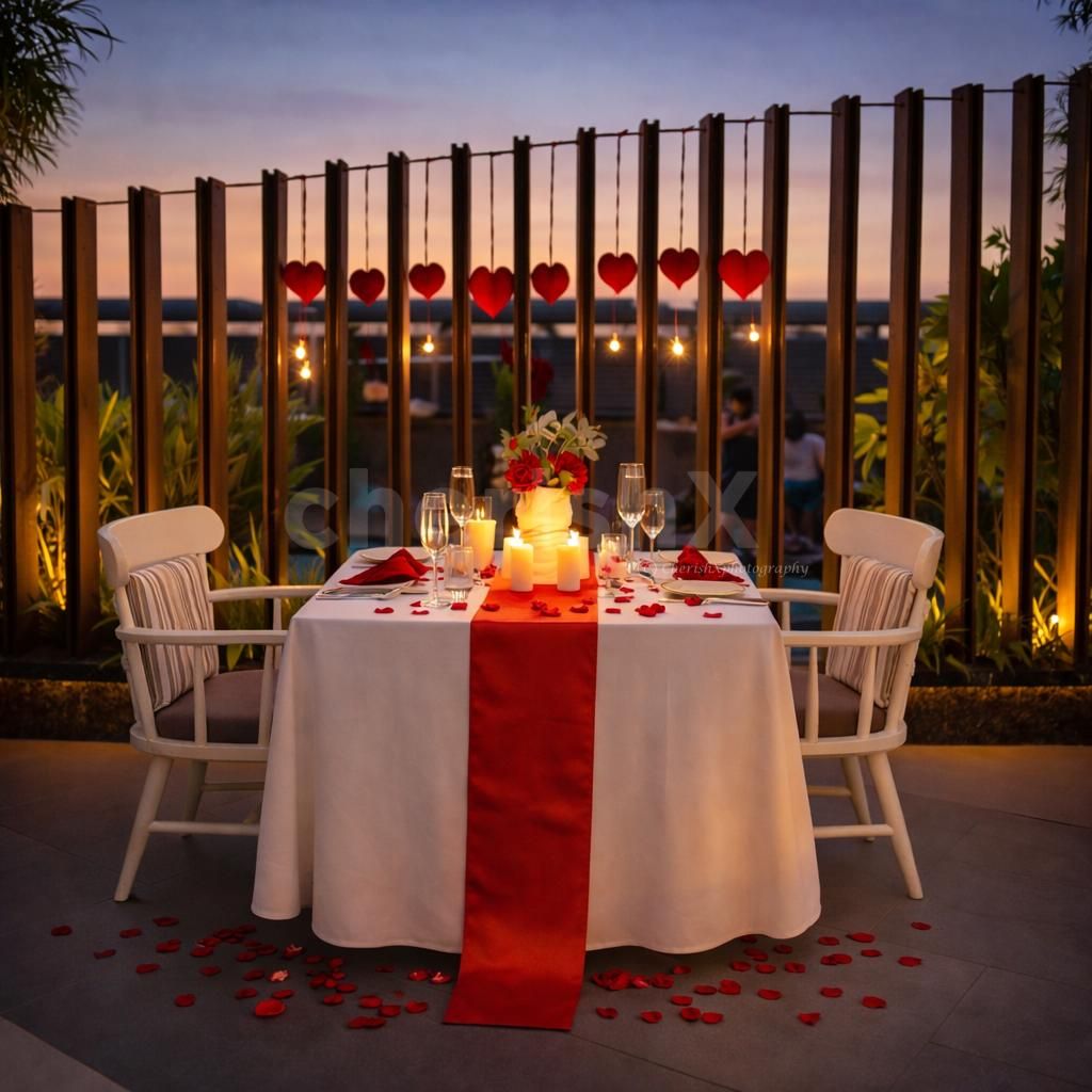 Alfresco candlelight dining with pool views and Valentine décor at Hyatt Centric MG Road Bangalore