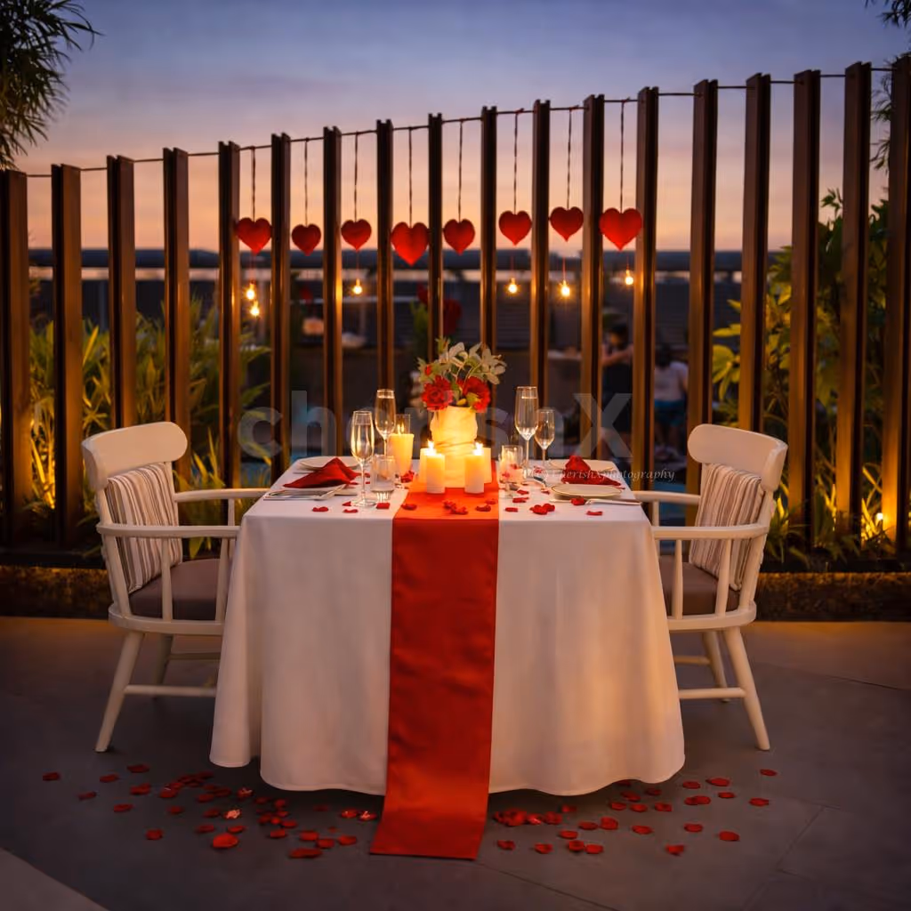 Alfresco candlelight dining with pool views and Valentine décor at Hyatt Centric MG Road Bangalore