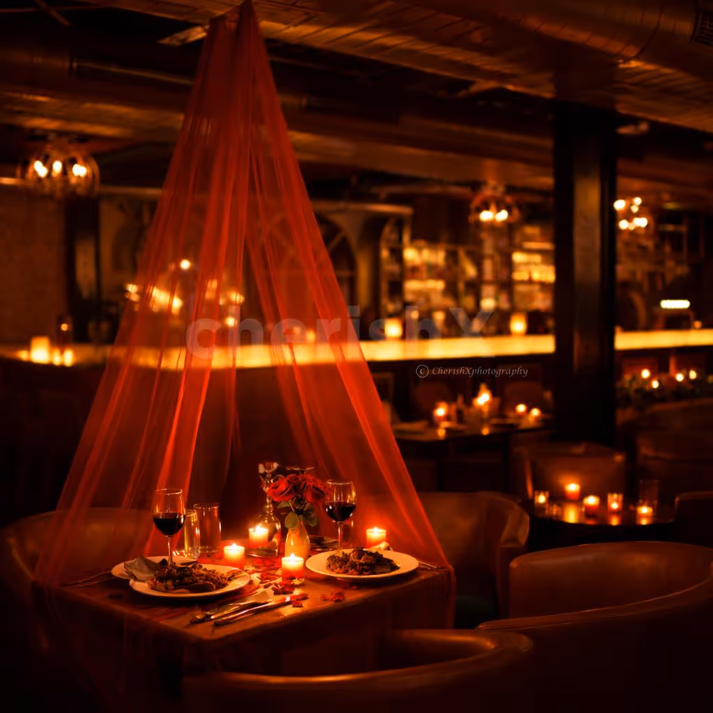 Romantic cabana-style candlelight dining setup at Connaught Club House, CP