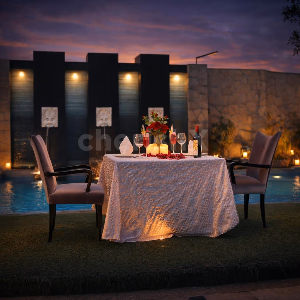 Romantic poolside candlelight table setup at Park Plaza Gurgaon