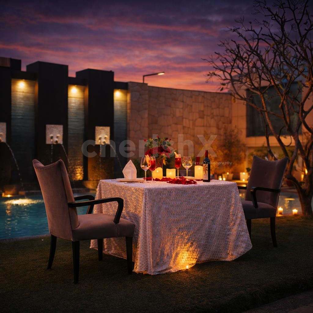 Elegant 4-course dinner served in a serene poolside ambiance