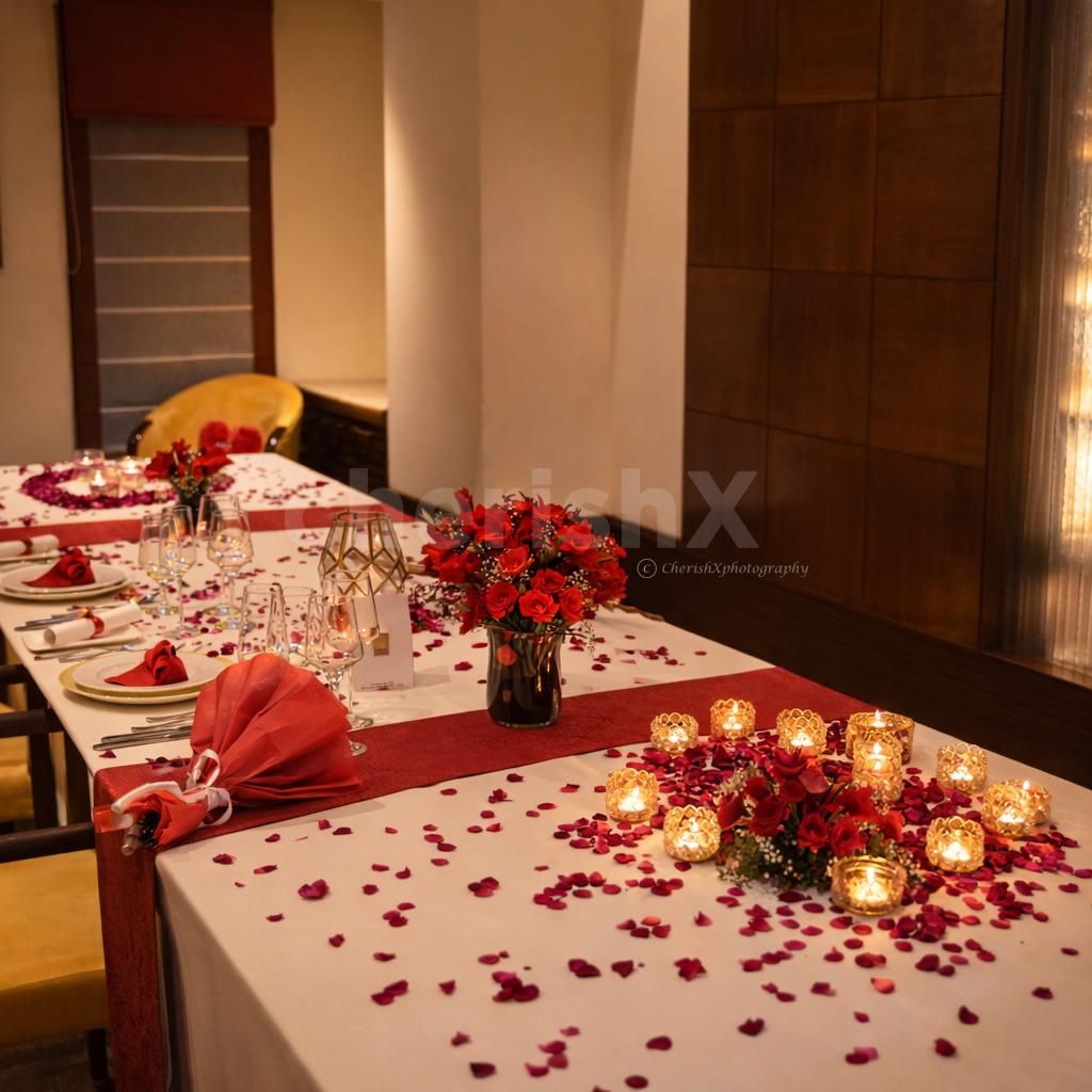 Intimate PDR dining experience with romantic décor and sparkling wine.