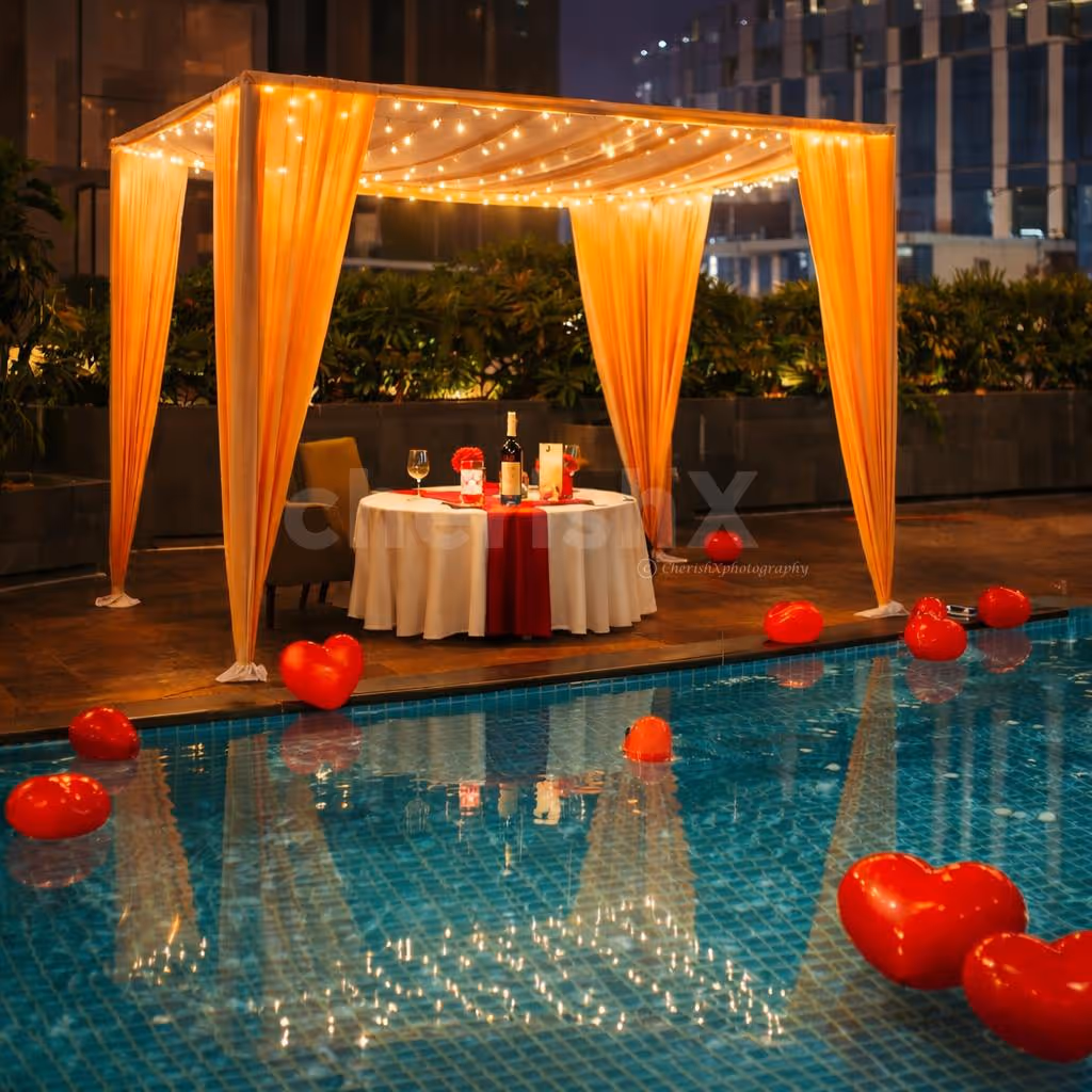 Valentine’s premium poolside cabana setup at Holiday Inn