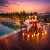 A dreamy poolside candlelight setup for an unforgettable date night at Holiday Inn.