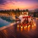 A dreamy poolside candlelight setup for an unforgettable date night at Holiday Inn.