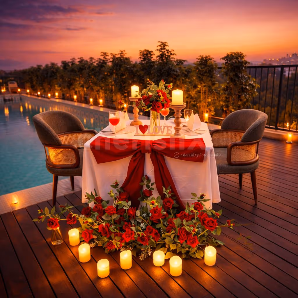 Celebrate love under the stars with this elegant poolside dinner setting