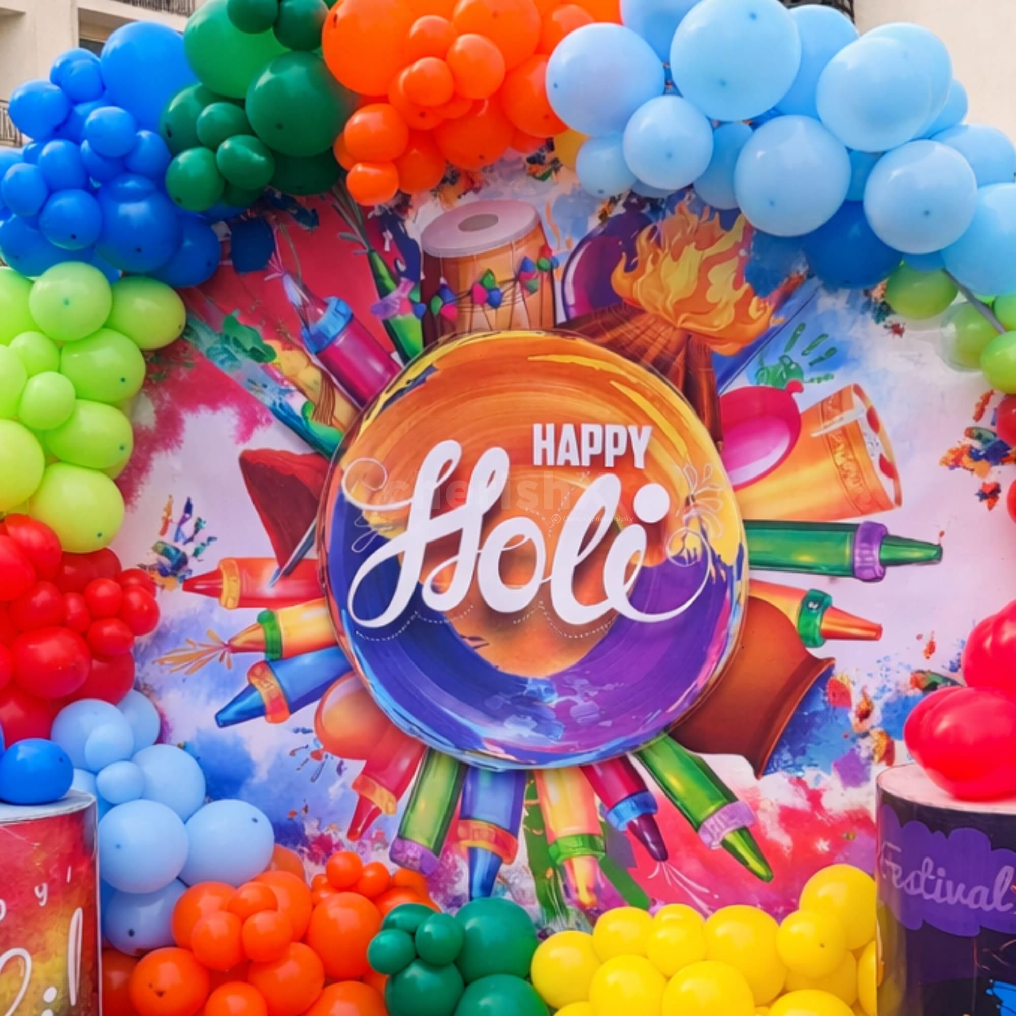 The red carpet on the floor in front of the banner adds to the premium feel of the setup.