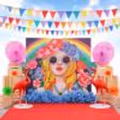 Vibrant artificial flowers enhance the Holi flex banner look, adding a natural feel
