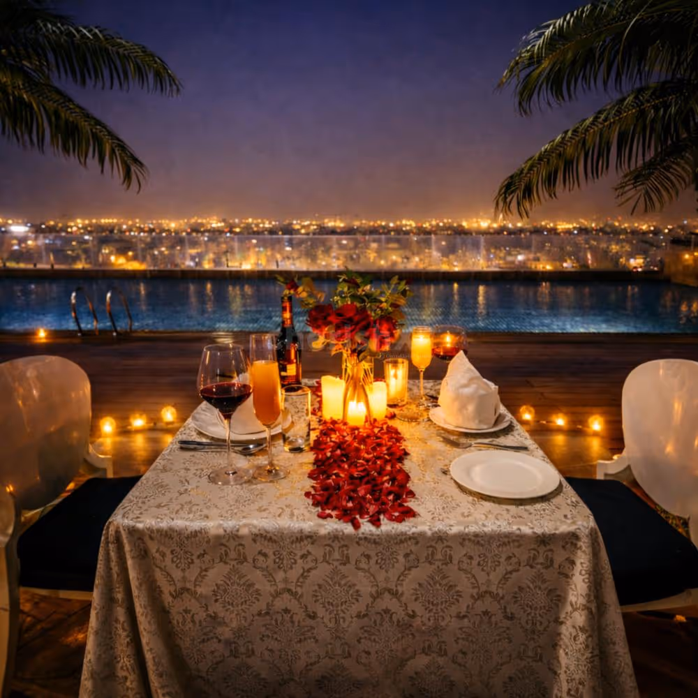 Poolside candlelight dining in Delhi NCR