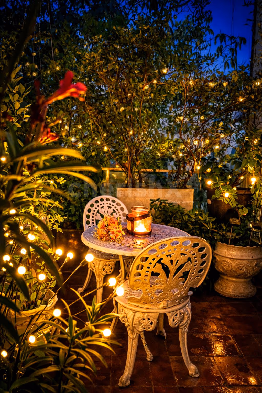 A cozy candlelight escape tucked in a lush garden, where every glow feels magical
