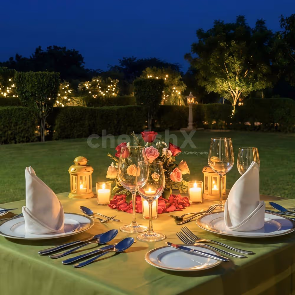A Couple Enjoying A Peaceful Dinner Under The Sky With Good Food And Music