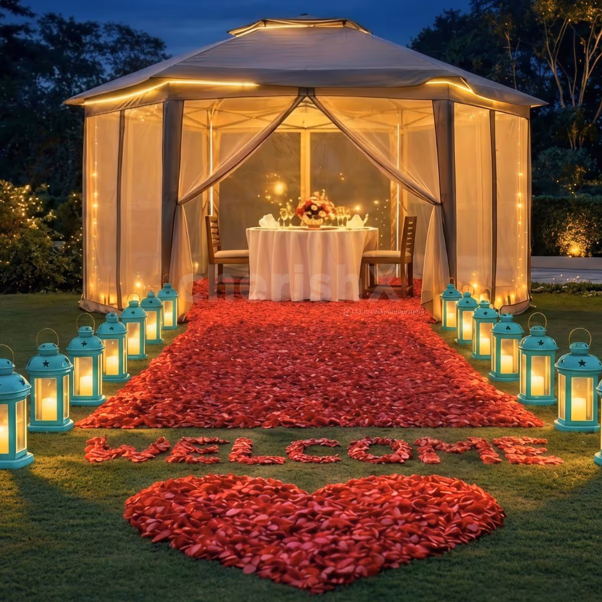 beautifully decorated pathway for romantic date night