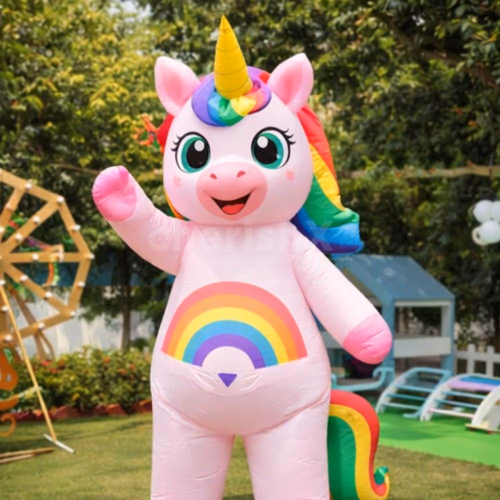 A lively, roaming, life-size unicorn mascot is an ideal option for walking advertising.