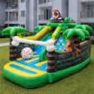 Kids enjoy jumping and climbing in the jungle-themed bouncy house as a kids' activity