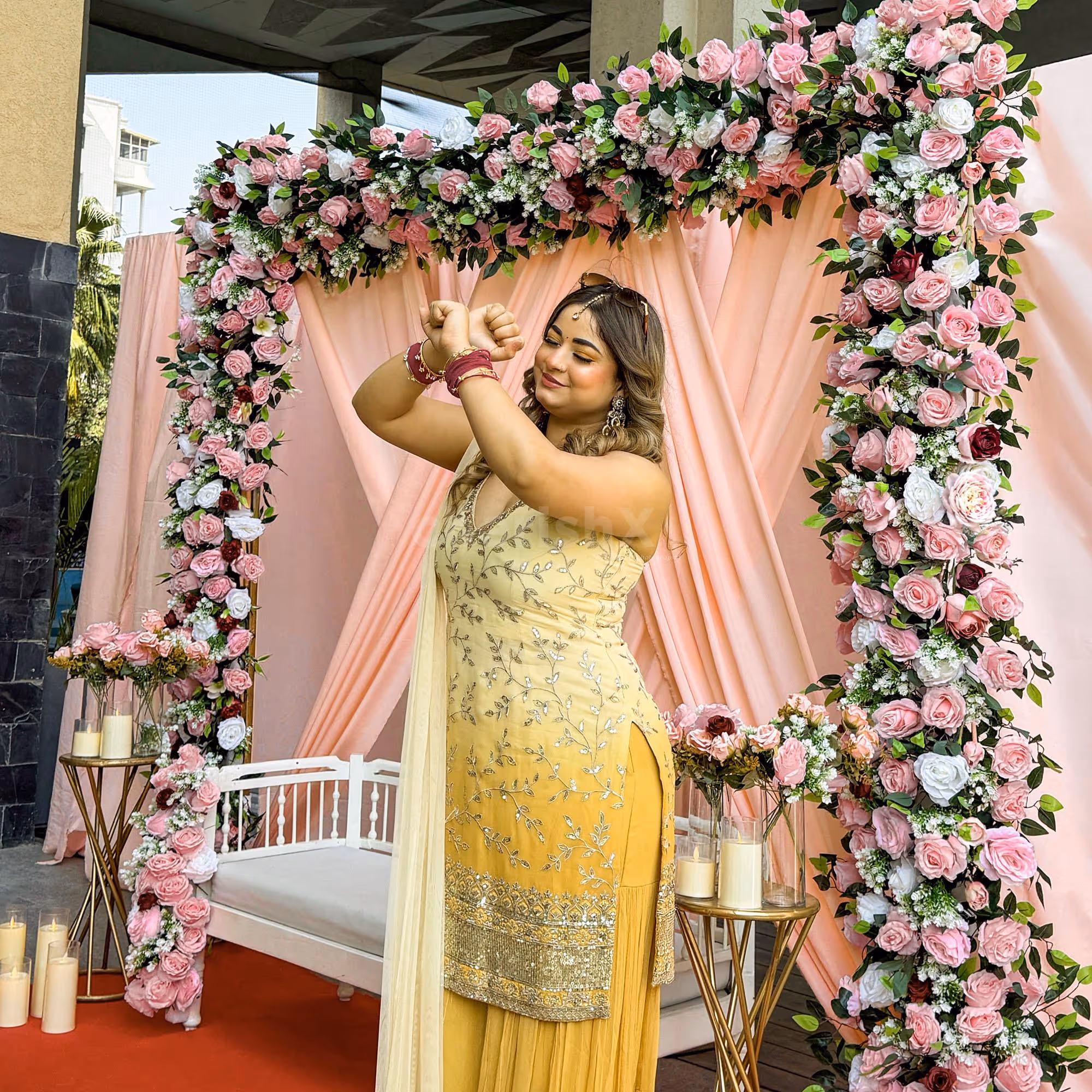 Fabric draping at the back creates an elegant and vibrant effect for the event.