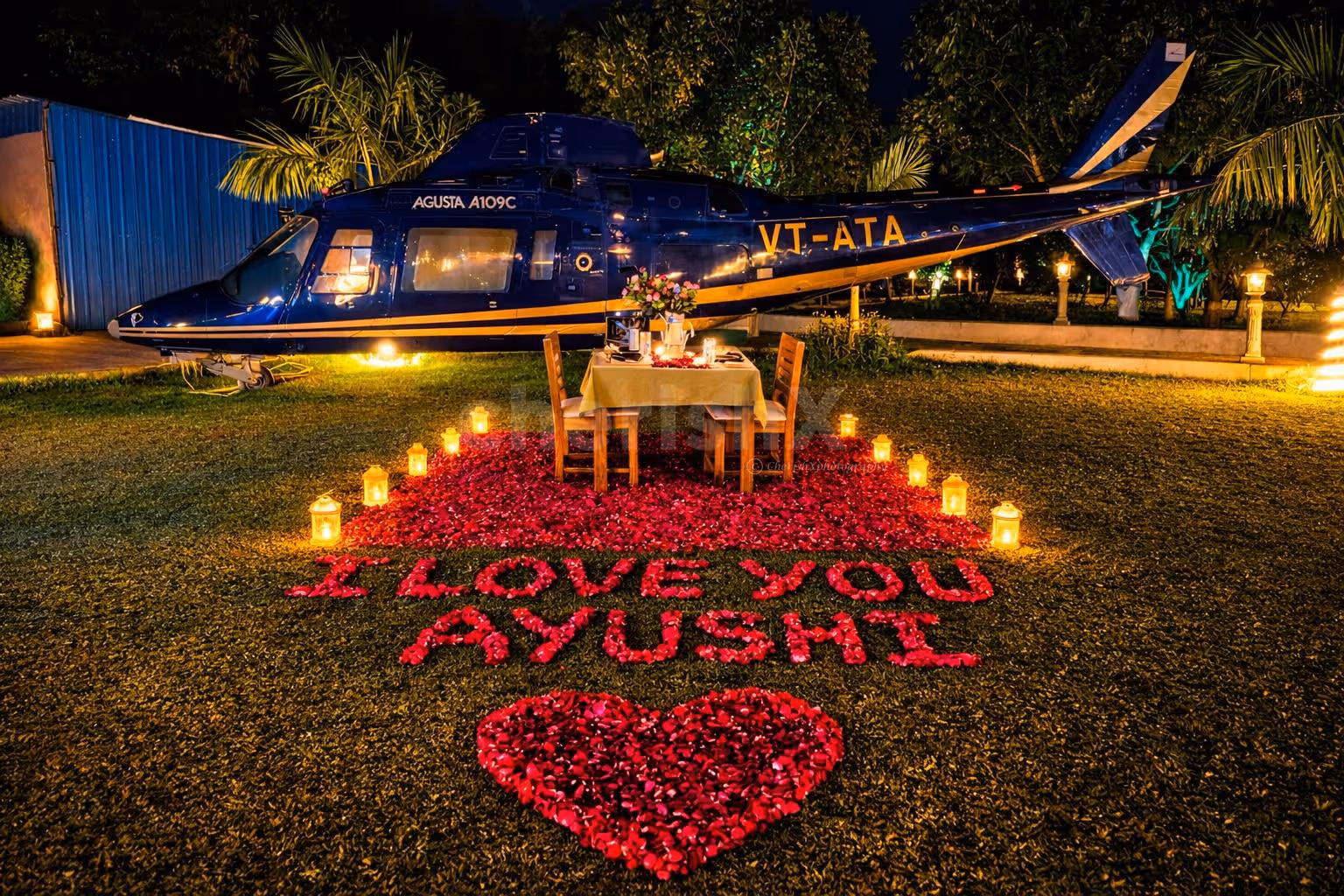 Romantic Candlelight Dining Setup With A Chopper Theme For Couples