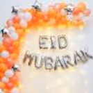 Silver Star Foil Balloons And Fairy Lights For Eid Mubarak Resemble A Silver-Starry Night.