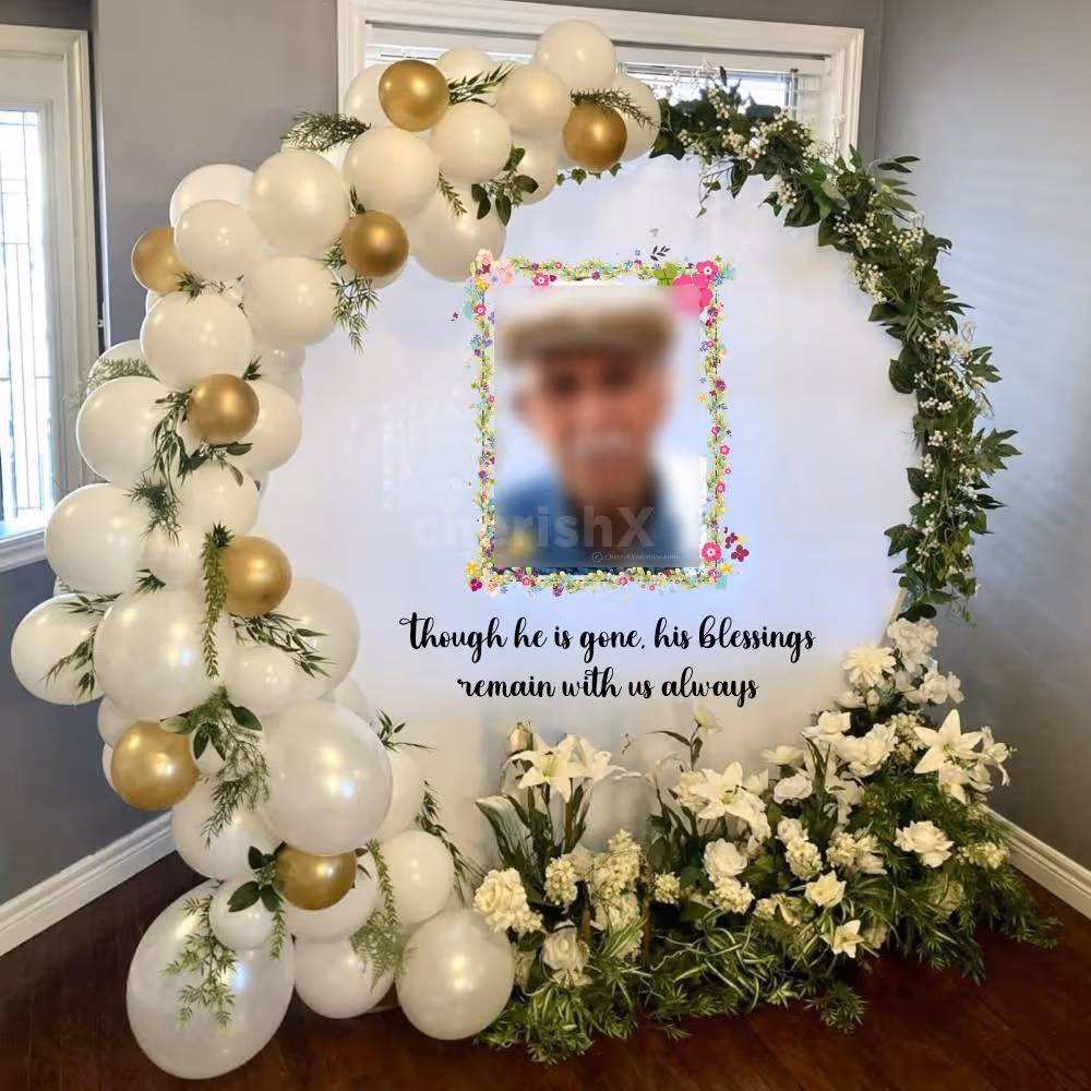 Simple Farewell Setup With White And Gold Balloon Arch