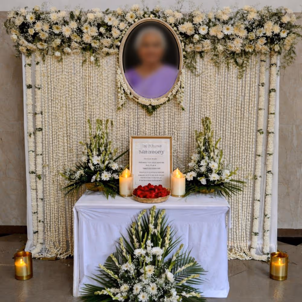 The White Flower Backdrop Creates A Peaceful And Calming Remembrance Setup