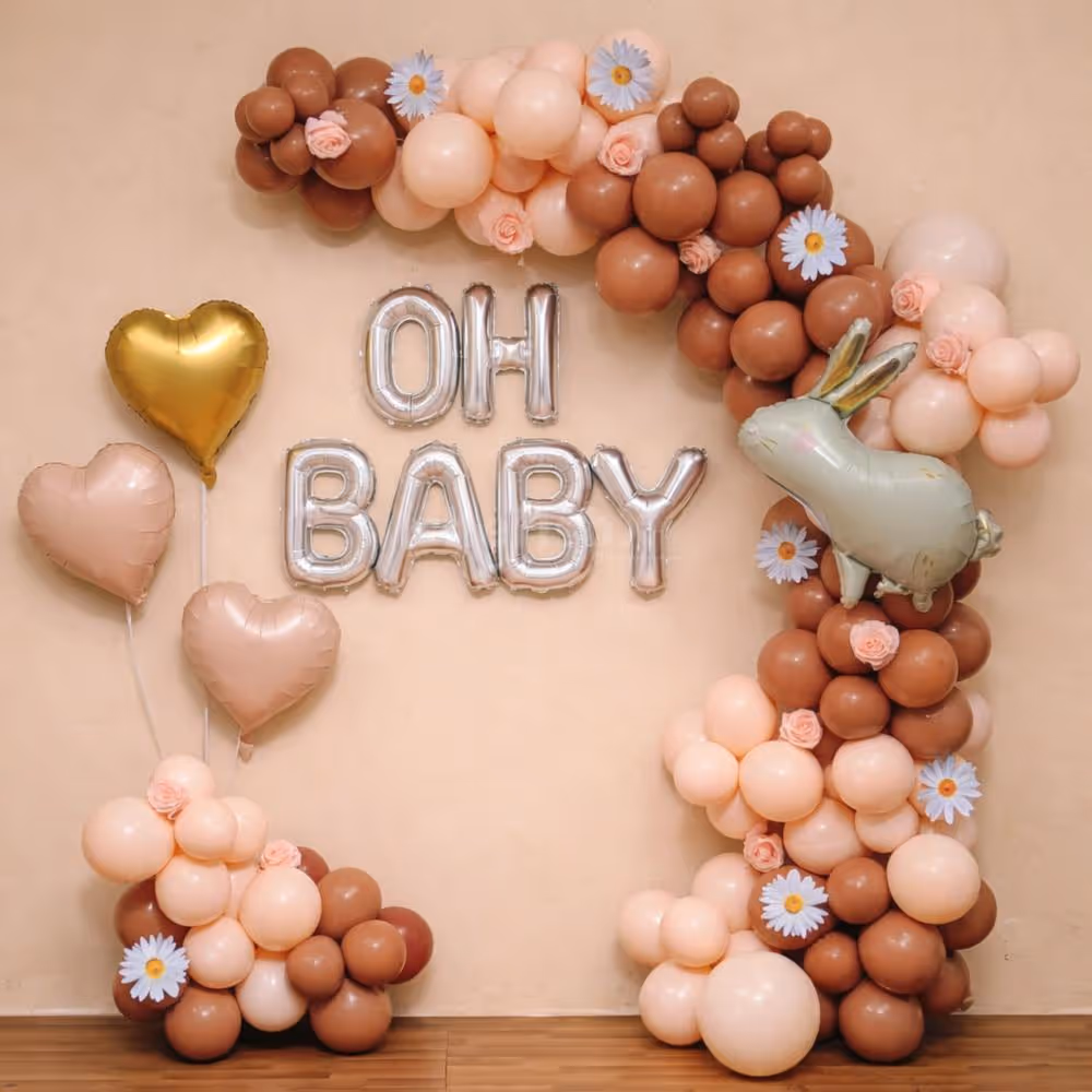 Cute Bunny Theme Decor With Pastel Balloons For A Baby Shower