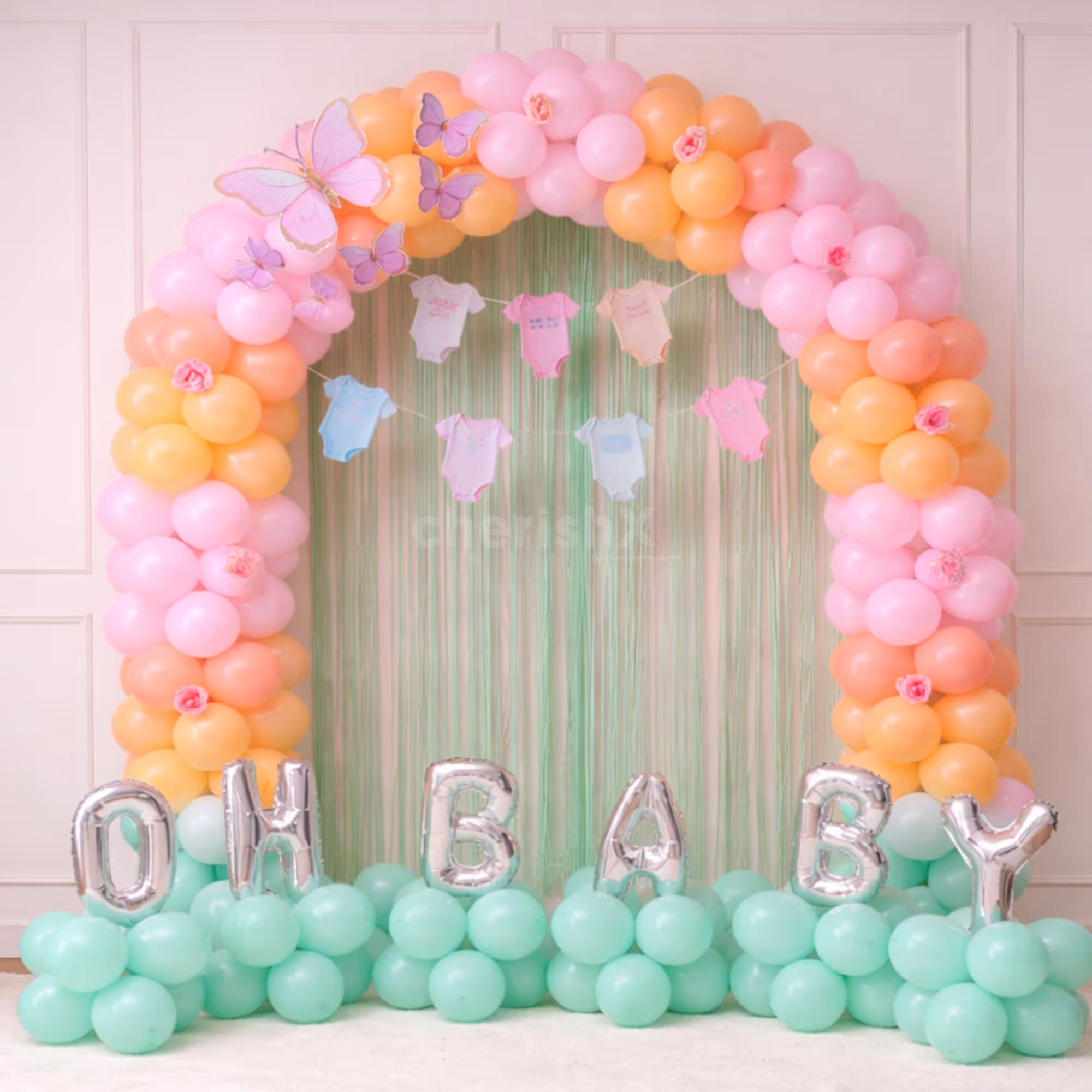 Silver Oh Baby Foil Balloons Add A Stylish Highlight To The Baby Shower Decor.